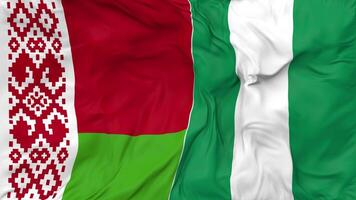 Belarus and Nigeria Flags Together Seamless Looping Background, Looped Bump Texture Cloth Waving Slow Motion, 3D Rendering video