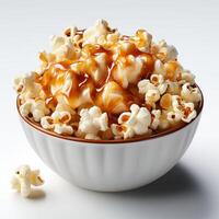 AI generated White Bowl Filled With Caramel Popcorn photo