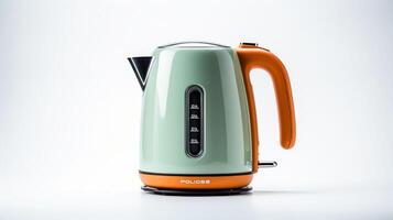 Vibrant Orange and Green Electric Kettle on White Background photo