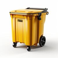 AI generated Yellow Trash Can With Wheels on White Background photo