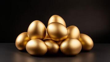 Stack of Gold Eggs on Table photo