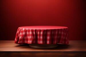 AI generated Round Table With Red and White Checkered Tablecloth photo