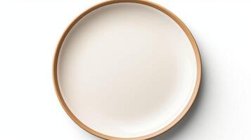 White Plate With Wooden Rim on White Background photo