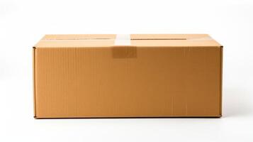 Brown Box With White Stripe on White Background photo