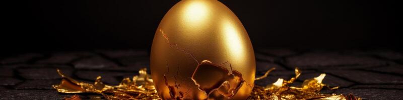 Golden Egg Resting on Table photo