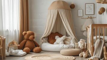 AI generated Creating a Cozy Children's Room with Beige Soft Toys from the Textile Hut photo