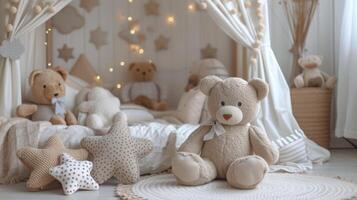 AI generated Creating a Cozy Children's Room with Beige Soft Toys from the Textile Hut photo