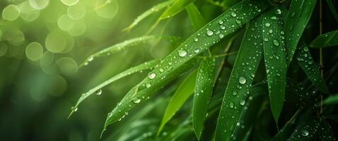 AI generated wallpaper photo of bamboo trees with droplets of water