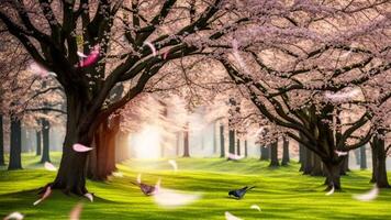 AI generated Nature scene with blooming tree and coloring Spring flowers background video