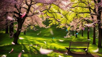 AI generated Nature scene with blooming tree and coloring Spring flowers background video