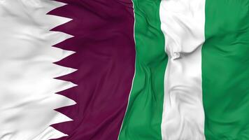 Qatar and Nigeria Flags Together Seamless Looping Background, Looped Bump Texture Cloth Waving Slow Motion, 3D Rendering video