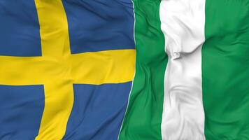 Sweden and Nigeria Flags Together Seamless Looping Background, Looped Bump Texture Cloth Waving Slow Motion, 3D Rendering video