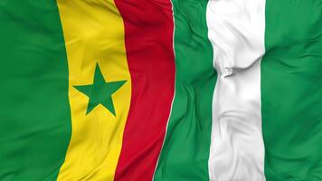 Senegal and Nigeria Flags Together Seamless Looping Background, Looped Bump Texture Cloth Waving Slow Motion, 3D Rendering video