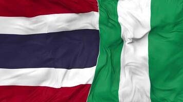 Thailand and Nigeria Flags Together Seamless Looping Background, Looped Bump Texture Cloth Waving Slow Motion, 3D Rendering video
