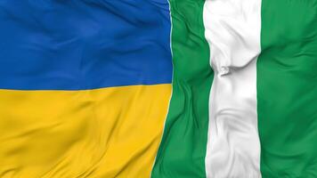 Ukraine and Nigeria Flags Together Seamless Looping Background, Looped Bump Texture Cloth Waving Slow Motion, 3D Rendering video