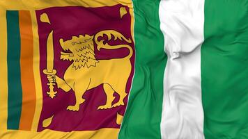 sri lanka e Nigeria bandiere insieme senza soluzione di continuità looping sfondo, loop urto struttura stoffa agitando lento movimento, 3d interpretazione video