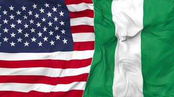 United States and Nigeria Flags Together Seamless Looping Background, Looped Bump Texture Cloth Waving Slow Motion, 3D Rendering video