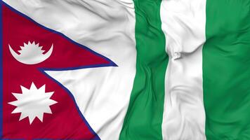 Nepal and Nigeria Flags Together Seamless Looping Background, Looped Bump Texture Cloth Waving Slow Motion, 3D Rendering video