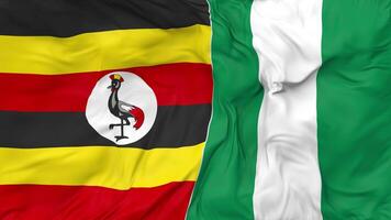 Uganda and Nigeria Flags Together Seamless Looping Background, Looped Bump Texture Cloth Waving Slow Motion, 3D Rendering video