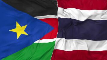 Thailand and South Sudan Flags Together Seamless Looping Background, Looped Bump Texture Cloth Waving Slow Motion, 3D Rendering video