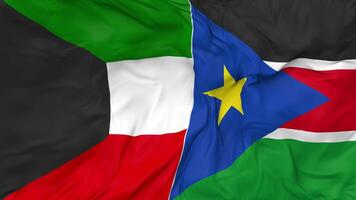 Kuwait and South Sudan Flags Together Seamless Looping Background, Looped Bump Texture Cloth Waving Slow Motion, 3D Rendering video