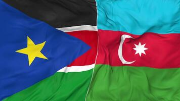 Azerbaijan and South Sudan Flags Together Seamless Looping Background, Looped Bump Texture Cloth Waving Slow Motion, 3D Rendering video