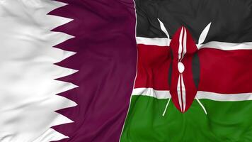 Qatar and Kenya Flags Together Seamless Looping Background, Looped Bump Texture Cloth Waving Slow Motion, 3D Rendering video