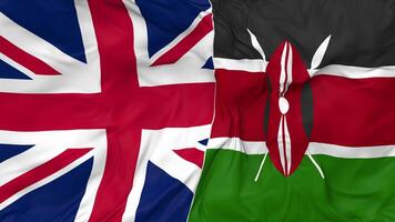 United Kingdom and Kenya Flags Together Seamless Looping Background, Looped Bump Texture Cloth Waving Slow Motion, 3D Rendering video