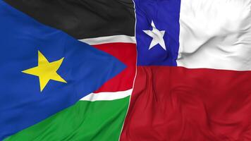 Chile and South Sudan Flags Together Seamless Looping Background, Looped Bump Texture Cloth Waving Slow Motion, 3D Rendering video