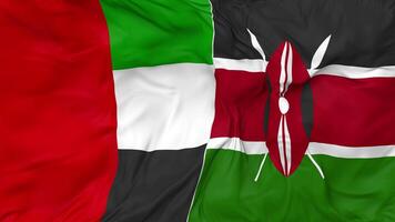 United Arab Emirates and Kenya Flags Together Seamless Looping Background, Looped Bump Texture Cloth Waving Slow Motion, 3D Rendering video