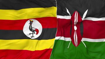 Uganda and Kenya Flags Together Seamless Looping Background, Looped Bump Texture Cloth Waving Slow Motion, 3D Rendering video