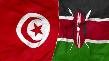Tunisia and Kenya Flags Together Seamless Looping Background, Looped Bump Texture Cloth Waving Slow Motion, 3D Rendering video