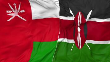 Oman and Kenya Flags Together Seamless Looping Background, Looped Bump Texture Cloth Waving Slow Motion, 3D Rendering video