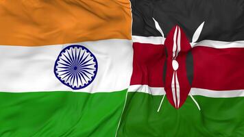 India and Kenya Flags Together Seamless Looping Background, Looped Bump Texture Cloth Waving Slow Motion, 3D Rendering video
