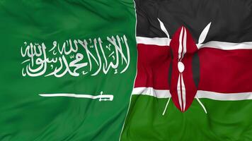 KSA, Kingdom of Saudi Arabia and Kenya Flags Together Seamless Looping Background, Looped Bump Texture Cloth Waving Slow Motion, 3D Rendering video