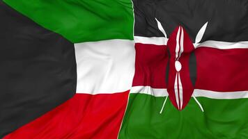 Kuwait and Kenya Flags Together Seamless Looping Background, Looped Bump Texture Cloth Waving Slow Motion, 3D Rendering video