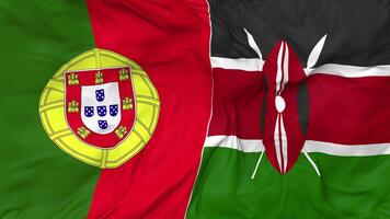 Portugal and Kenya Flags Together Seamless Looping Background, Looped Bump Texture Cloth Waving Slow Motion, 3D Rendering video