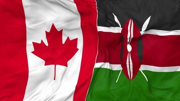 Canada and Kenya Flags Together Seamless Looping Background, Looped Bump Texture Cloth Waving Slow Motion, 3D Rendering video