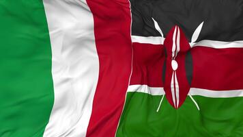 Italy and Kenya Flags Together Seamless Looping Background, Looped Bump Texture Cloth Waving Slow Motion, 3D Rendering video