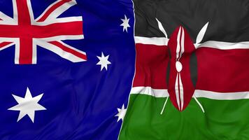 Australia and Kenya Flags Together Seamless Looping Background, Looped Bump Texture Cloth Waving Slow Motion, 3D Rendering video