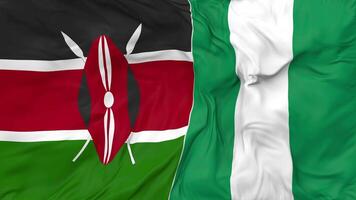 Kenya and Nigeria Flags Together Seamless Looping Background, Looped Bump Texture Cloth Waving Slow Motion, 3D Rendering video