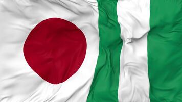 Japan and Nigeria Flags Together Seamless Looping Background, Looped Bump Texture Cloth Waving Slow Motion, 3D Rendering video