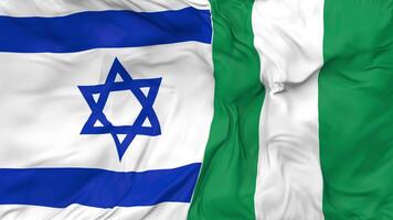 Israel and Nigeria Flags Together Seamless Looping Background, Looped Bump Texture Cloth Waving Slow Motion, 3D Rendering video