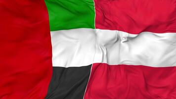 United Arab Emirates and Austria Flags Together Seamless Looping Background, Looped Bump Texture Cloth Waving Slow Motion, 3D Rendering video