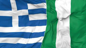 Greece and Nigeria Flags Together Seamless Looping Background, Looped Bump Texture Cloth Waving Slow Motion, 3D Rendering video