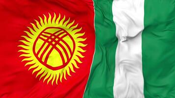 Kyrgyzstan and Nigeria Flags Together Seamless Looping Background, Looped Bump Texture Cloth Waving Slow Motion, 3D Rendering video