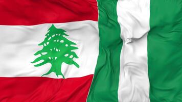 Líbano e Nigéria bandeiras juntos desatado looping fundo, em loop colisão textura pano acenando lento movimento, 3d Renderização video