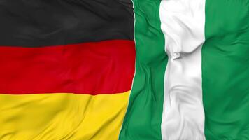 Germany and Nigeria Flags Together Seamless Looping Background, Looped Bump Texture Cloth Waving Slow Motion, 3D Rendering video