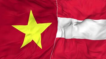 Vietnam and Austria Flags Together Seamless Looping Background, Looped Bump Texture Cloth Waving Slow Motion, 3D Rendering video