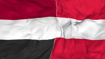 Yemen and Austria Flags Together Seamless Looping Background, Looped Bump Texture Cloth Waving Slow Motion, 3D Rendering video